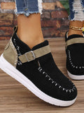 Contrast Round Toe Buckle Sneakers - Trendsi - Flyclothing LLC
