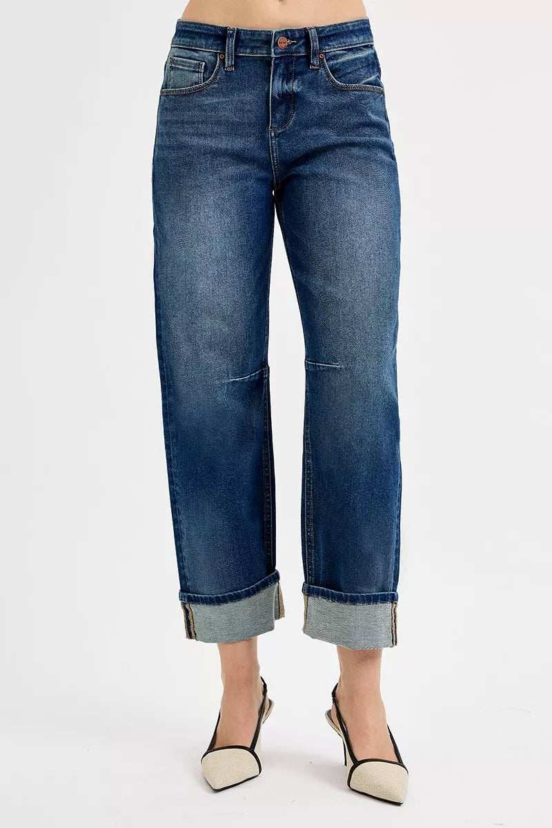 RISEN Slouchy Crop Barrel Cuffed Jeans - Trendsi - Flyclothing LLC