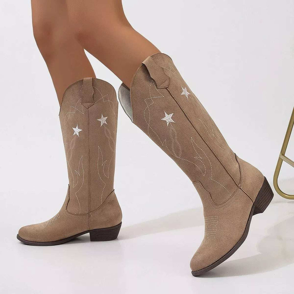 Western Star Embroidered Cowboy Boots - Trendsi - Flyclothing LLC