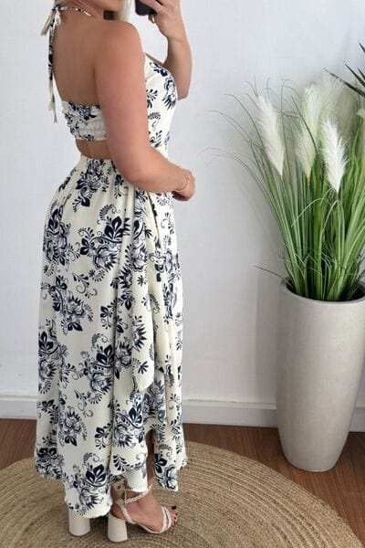 Smocked Printed Halter Neck Dress - Trendsi - Flyclothing LLC