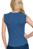 Zenana Ribbed Ruffle Trim Sleeveless Stripe Top - Trendsi - Flyclothing LLC