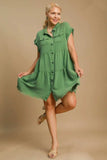 Umgee Full Size Frayed Hemline Button Down Shirt Dress Plus Size - Trendsi - Flyclothing LLC
