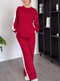 Full Size Contrast Round Neck Top and Pants Set Plus Size - Trendsi - Flyclothing LLC