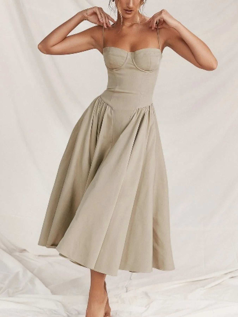 Sweetheart Neck Ruched Midi Dress - Trendsi - Flyclothing LLC