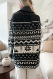 Snowflakes Collared Neck Long Sleeve Cardigan - Trendsi - Flyclothing LLC