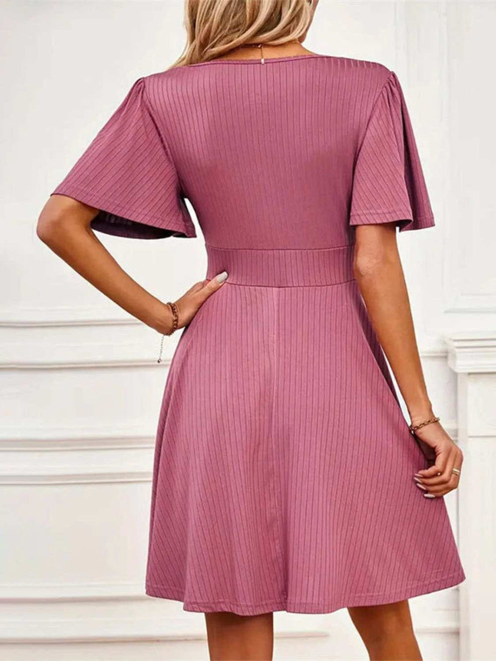 Surplice Flutter Sleeve Mini Dress - Trendsi - Flyclothing LLC