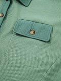 Waffle Knit Vintage Patchwork Button Up Loose Shirt - Trendsi - Flyclothing LLC