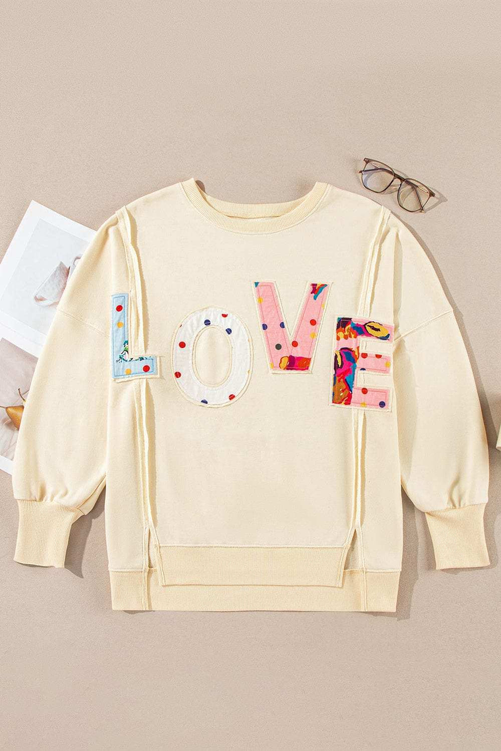 LOVE Patch Round Neck Sweater - Trendsi - Flyclothing LLC