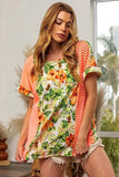 BiBi Floral W Stripe Color Block Dolman Sleeves Top - Trendsi - Flyclothing LLC