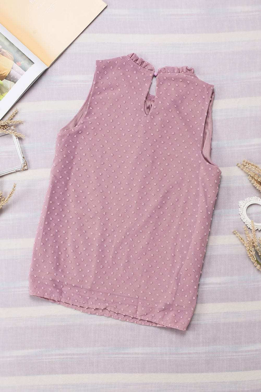 Frill Swiss Dot Round Neck Tank - Trendsi - Flyclothing LLC