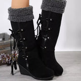 Round Toe Wedge Boots - Trendsi - Flyclothing LLC
