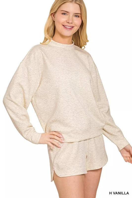 Zenana Scuba Long Sleeve Sweatshirt and Shorts Set - Trendsi - Flyclothing LLC
