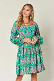Double Take Full Size Printed Long Sleeve Dress - Trendsi - Flyclothing LLC