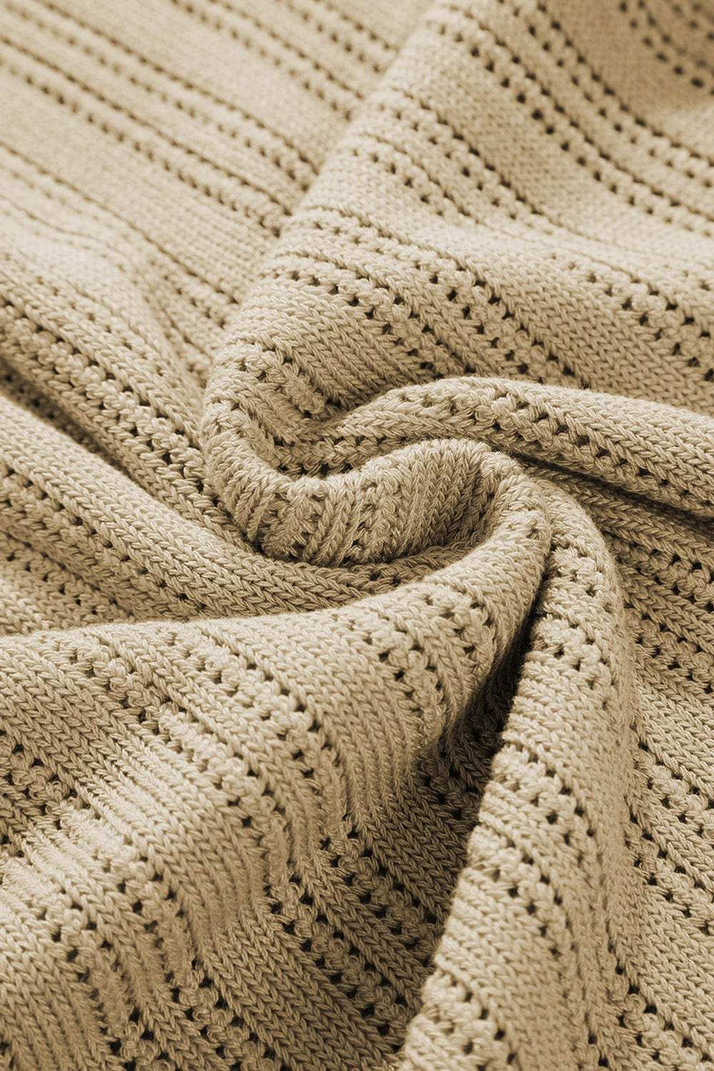 Eyelet Boat Neck Long Sleeve Knit Top - Trendsi - Flyclothing LLC