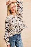 BiBi Crinkle Polka Dot Ruffled Hem Button Up Shirt Top - Trendsi - Flyclothing LLC