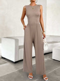 Round Neck Sleeveless Wide Leg Jumpsuit - Trendsi - Flyclothing LLC