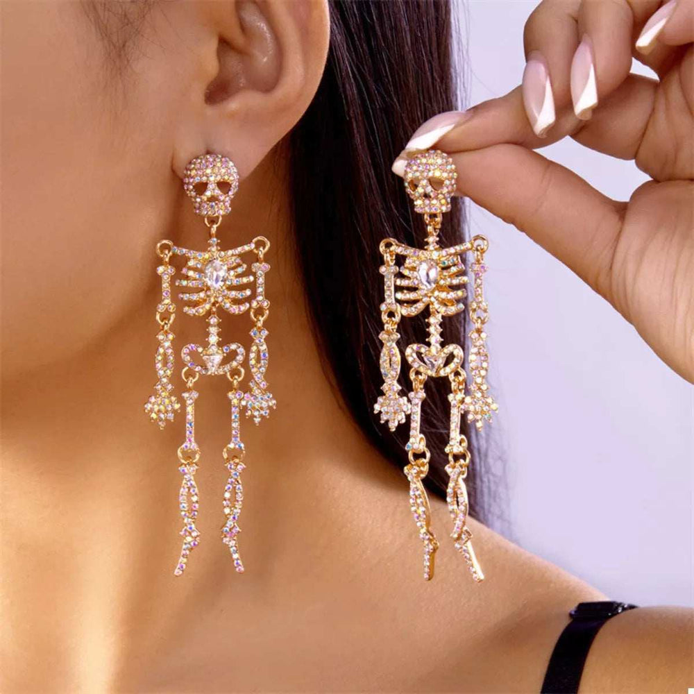 Halloween Skeleton Skull Zircon Drop Earrings - Trendsi - Flyclothing LLC