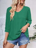 Textured Round Neck Three-Quarter Sleeve Blouse - Trendsi - Flyclothing LLC
