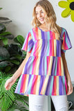 Heimish Full Size Short Sleeve Striped Tiered Top - Trendsi - Flyclothing LLC
