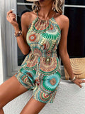 Printed Grecian Neck Romper - Trendsi - Flyclothing LLC