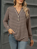 Striped Henley T-Shirt with Button Detail - Trendsi - Flyclothing LLC