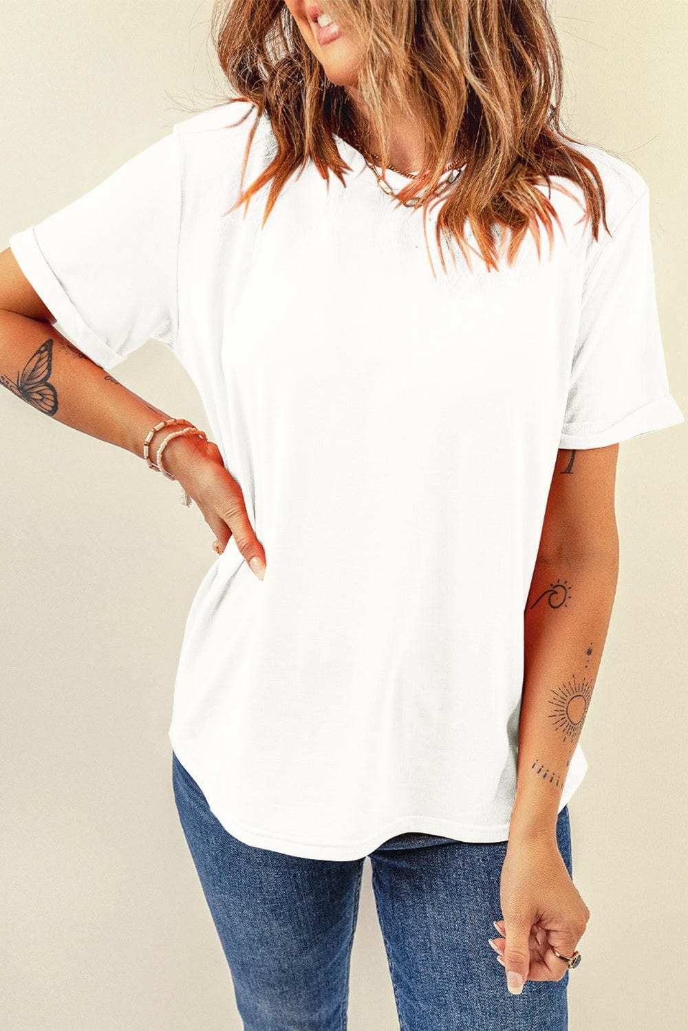 Round Neck Short Sleeve T-Shirt - Trendsi - Flyclothing LLC