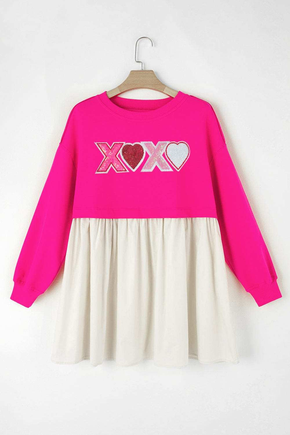 XOXO Sequin Heart Long Sleeve Dress - Trendsi - Flyclothing LLC