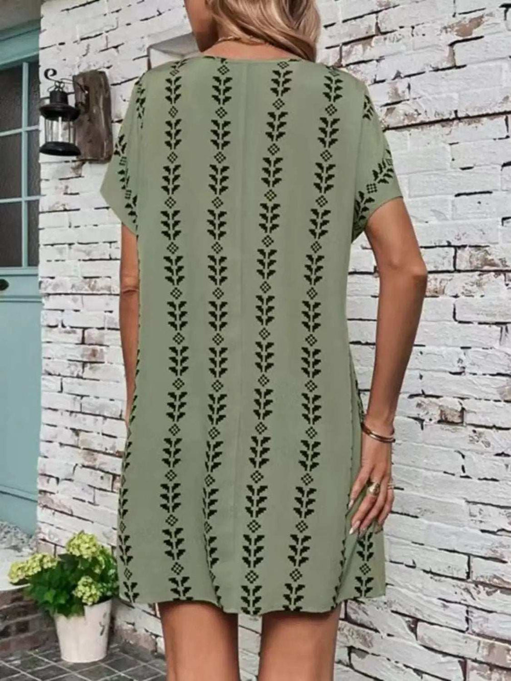 Printed Round Neck Short Sleeve Dress - Trendsi - Flyclothing LLC