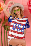 BiBi American Flag Theme USA Lettering Sequin Top - Trendsi - Flyclothing LLC