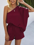 Single Shoulder Batwing Sleeve Romper - Trendsi - Flyclothing LLC