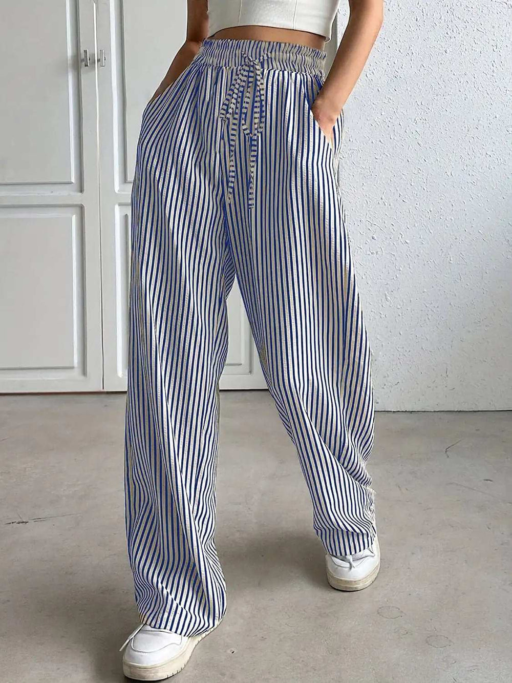 Drawstring Striped Elastic Waist Pants - Trendsi - Flyclothing LLC