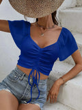 Drawstring Short Sleeve Crop Top - Trendsi - Flyclothing LLC