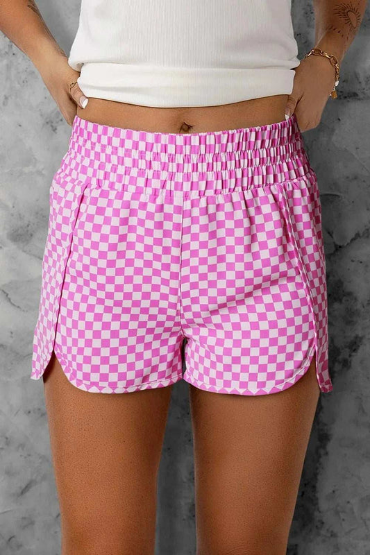 Smocked Elastic Waist Checkered Shorts - Trendsi - Flyclothing LLC