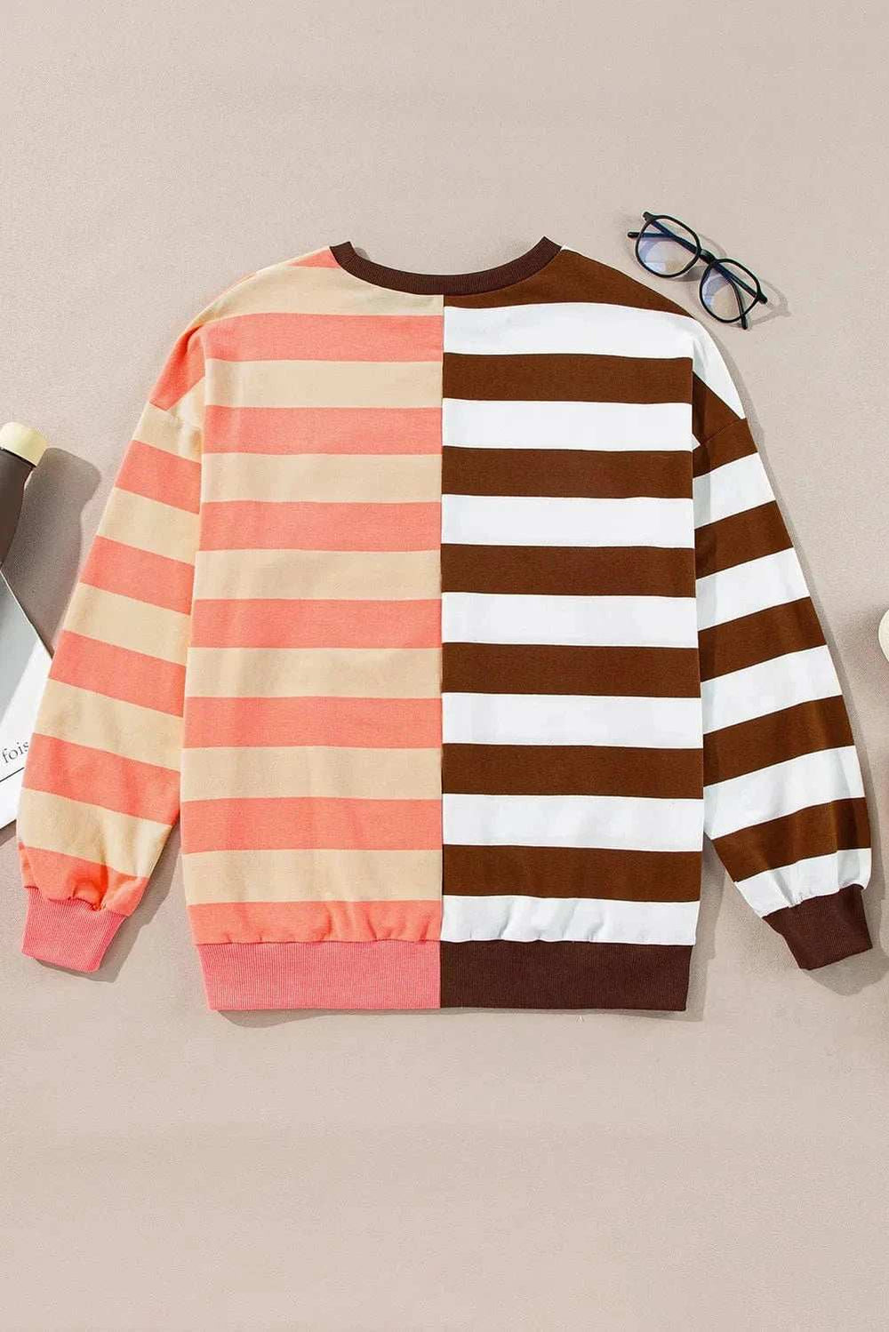 Striped Round Neck Long Sleeve Sweatshirt - Trendsi - Flyclothing LLC