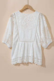 Lace Crochet Hollowed Scallop Hem V Neck Blouse - Trendsi - Flyclothing LLC