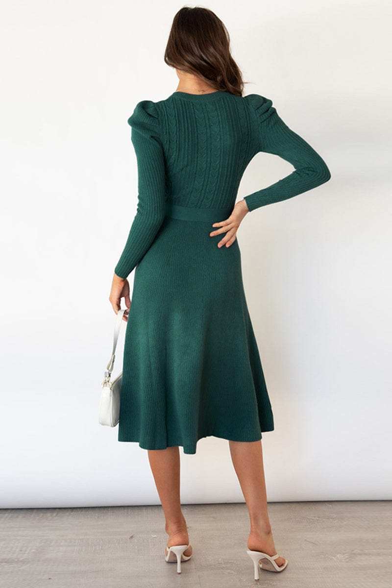 Round Neck Long Sleeve Tie Waist Sweater Dress - Trendsi - Flyclothing LLC