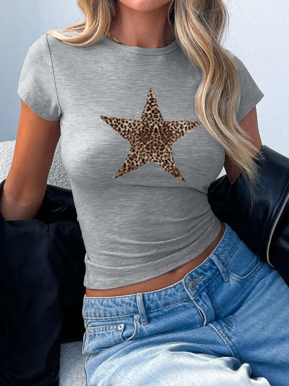 Devine Star Round Neck Short Sleeve T-Shirt - Trendsi - Flyclothing LLC