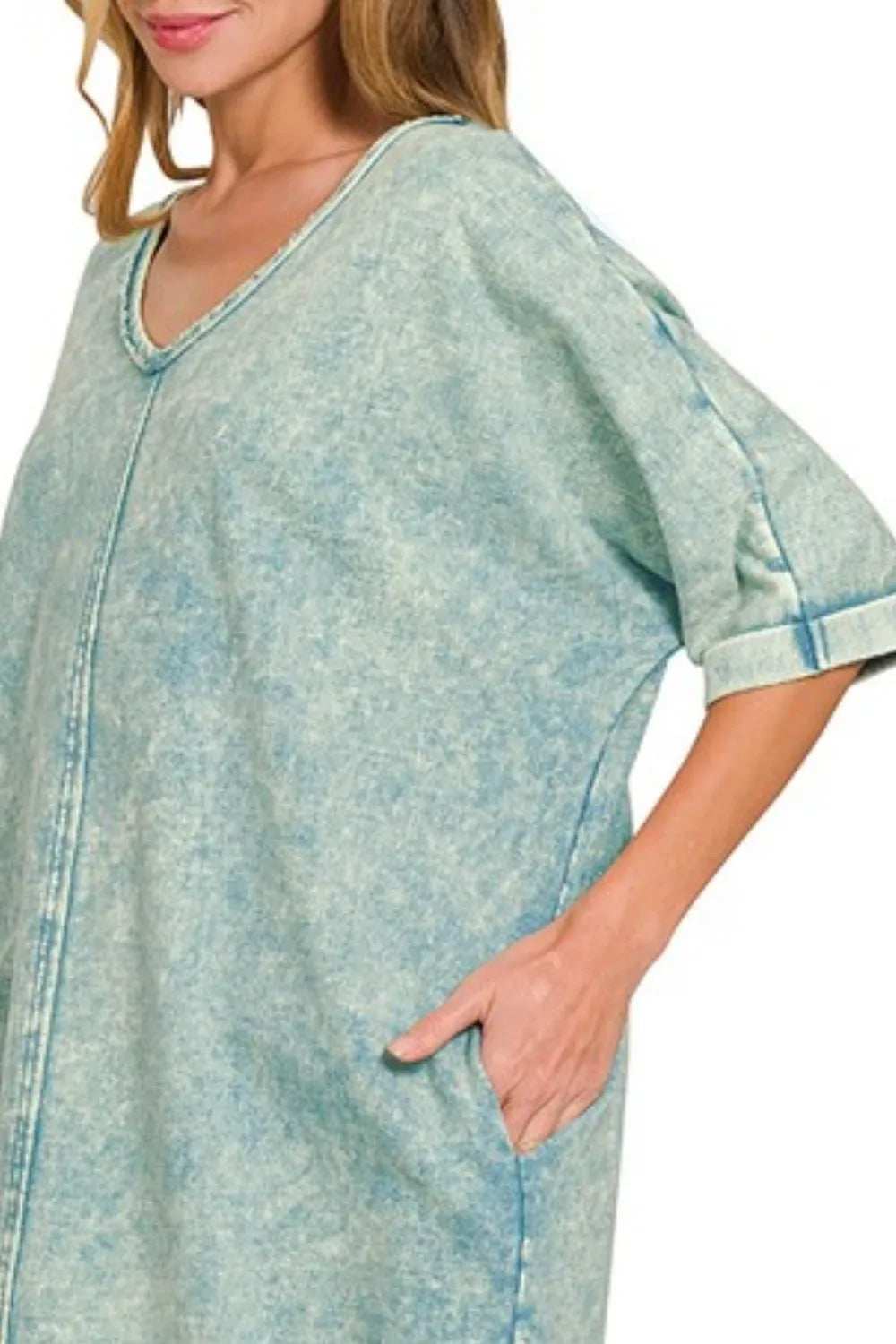 Zenana Acid-washed French Terry Tee Shirts Dress - Trendsi - Flyclothing LLC