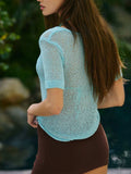 Notched Short Sleeve Knit Top - Trendsi - Flyclothing LLC