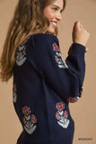 Umgee Floral Knit Sweater with Puff Sleeves - Trendsi - Flyclothing LLC