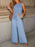 Button Decor High Rise Wide Leg Jeans - Trendsi - Flyclothing LLC