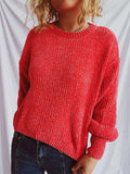 Round Neck Dropped Shoulder Long Sleeve Sweater - Trendsi - Flyclothing LLC