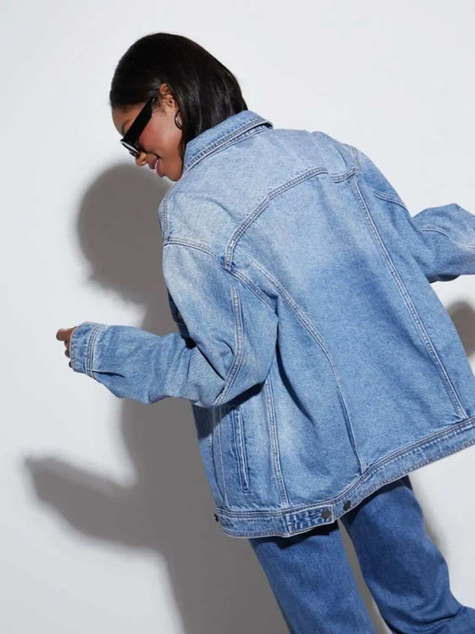 Button Up Collared Neck Denim Jacket - Trendsi - Flyclothing LLC