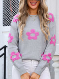 Angel Wings Flower Round Neck Long Sleeve Sweater - Trendsi - Flyclothing LLC