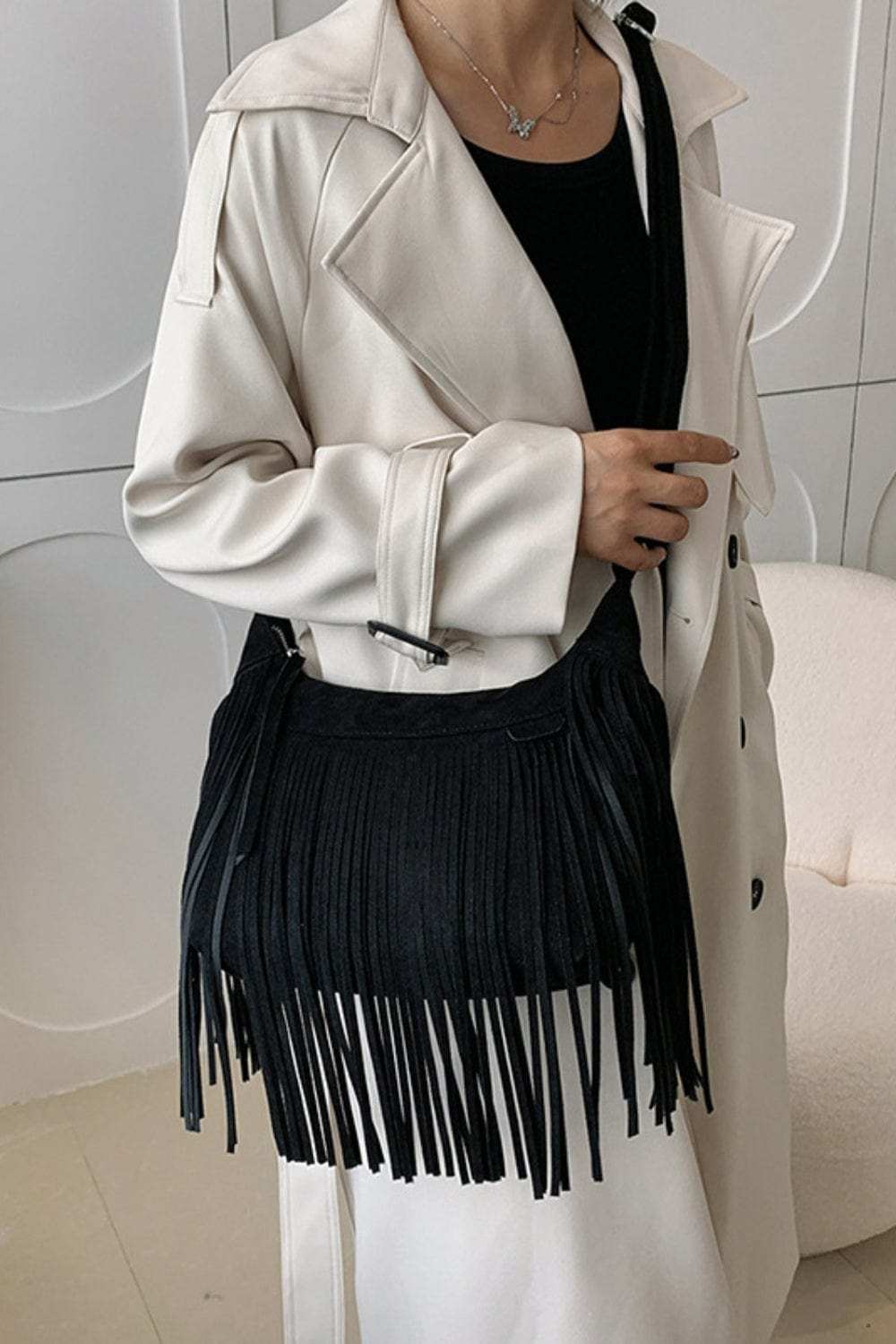 Suede Fringe Adjustable Strap Shoulder Bag - Trendsi - Flyclothing LLC