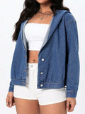 Button Up Hooded Denim Top - Trendsi - Flyclothing LLC