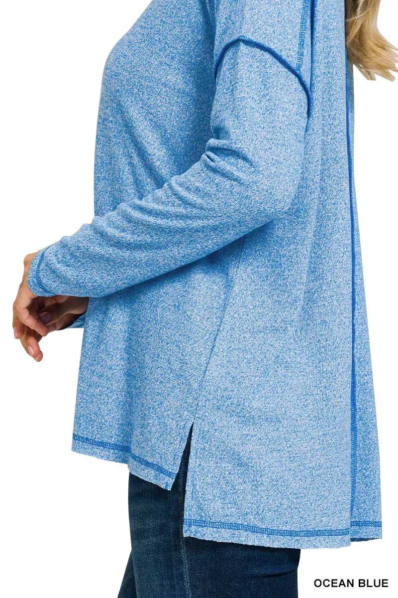 Zenana Full Size Melange Hacci Exposed Seam Hi-low Tee Plus Size - Trendsi - Flyclothing LLC