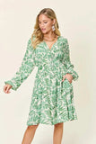 Double Take Full Size Printed Ruched Balloon Sleeve Dress - Trendsi - Flyclothing LLC