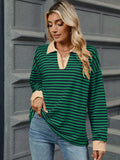 Striped Johnny Collar Long Sleeve Sweatshirt - Trendsi - Flyclothing LLC