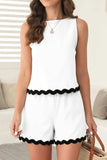 Ricrac Trim Tank Top and Elastic Waist Shorts Set - Trendsi - Flyclothing LLC